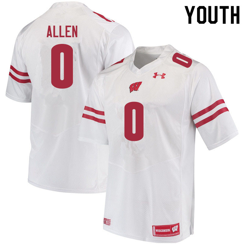 Wisconsin Badgers Youth #0 Braelon Allen NCAA Under Armour Authentic White College Stitched Football Jersey IR40A01JA